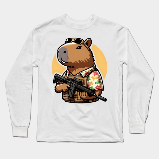 tactical capybara Long Sleeve T-Shirt by Rawlifegraphic